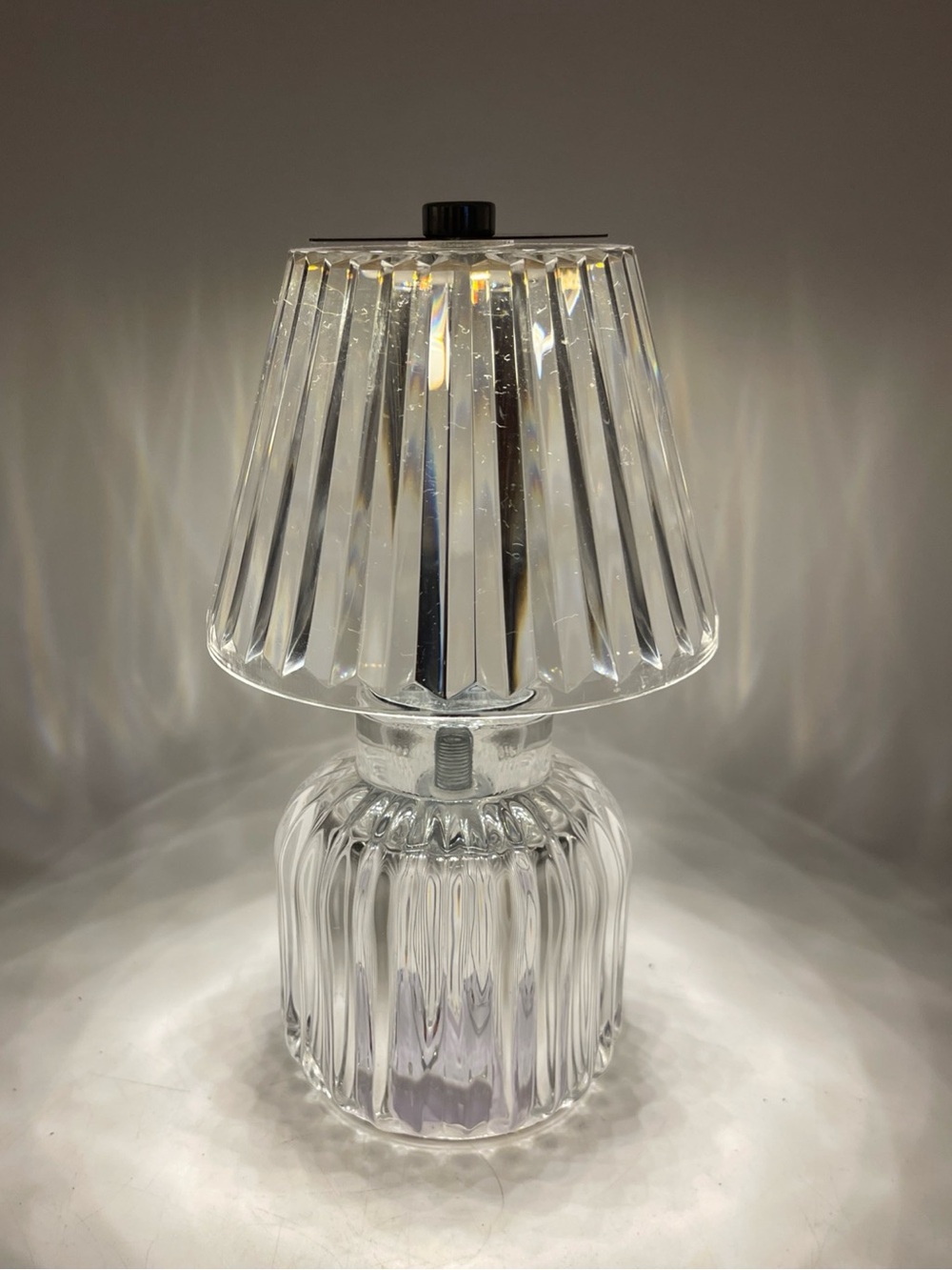 Clear Ribbed Glass Base Vanity Table Lamp Hard Pleated Acrylic Plastic LED Shade